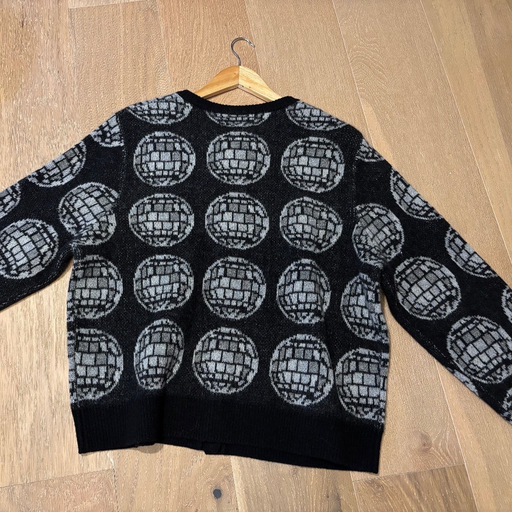 lingua franca black and silver wool disco ball cardigan XL NWT